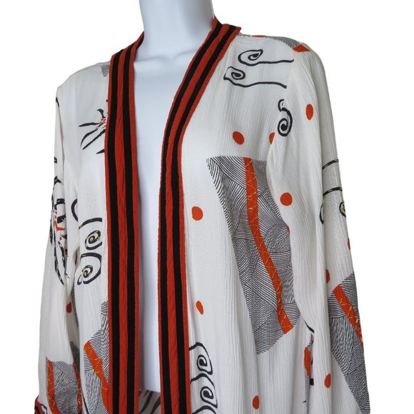 Womens Art to Wear Open Front Duster Cardigan M Long Beaded Festival Burning Man - Picture 4 of 11